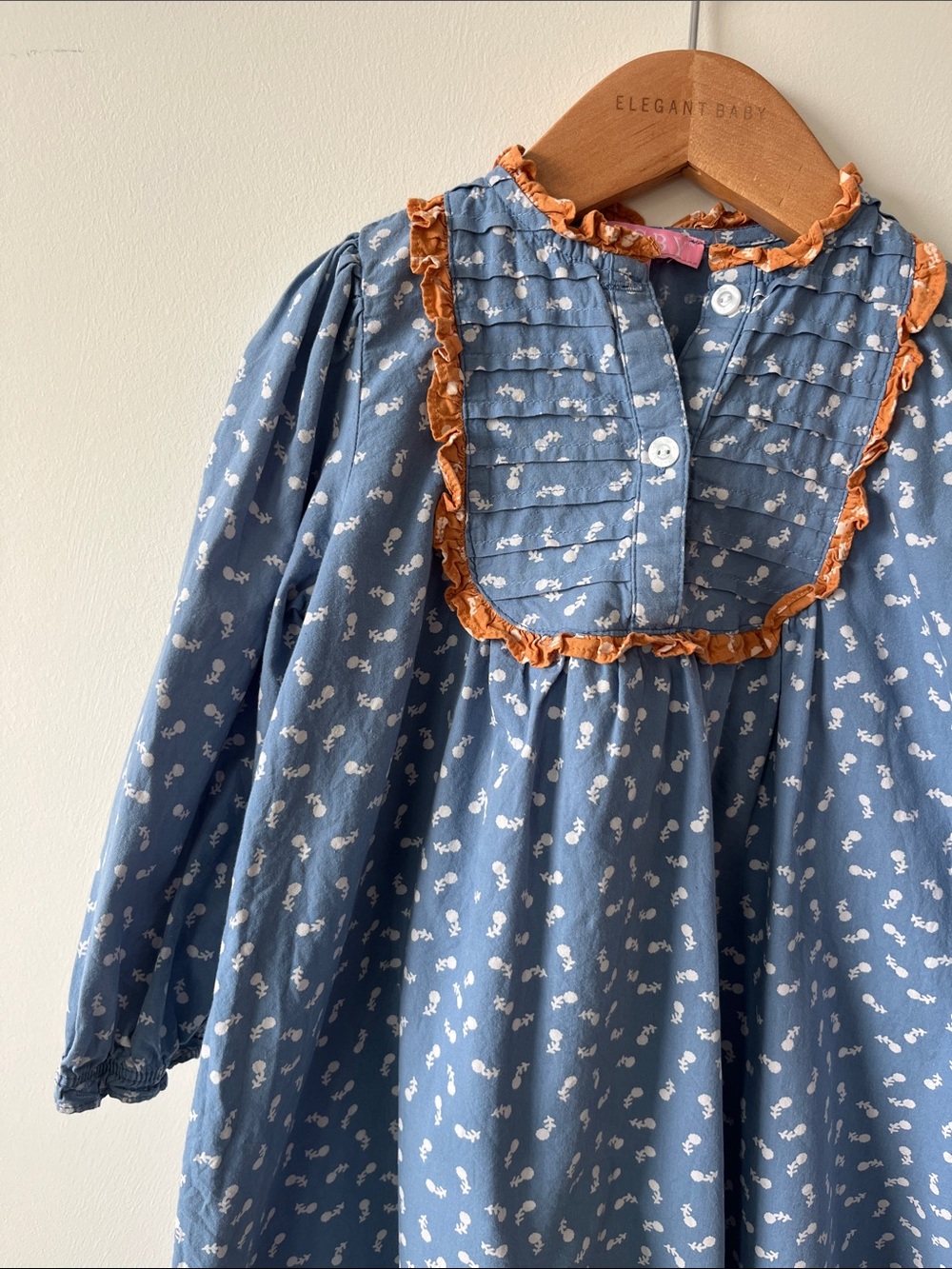 BISBY Blue Floral Ruffle-Trim Kids Dress